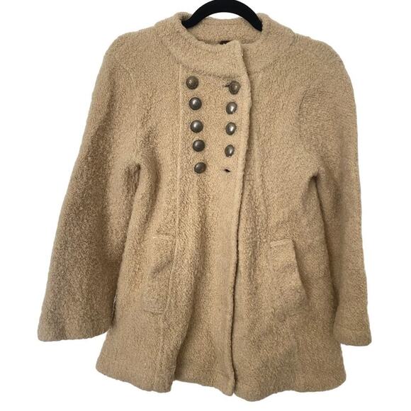 Wool Blend Tan Free People Military Sweater Coat - Size Medium-missing button - Picture 1 of 8